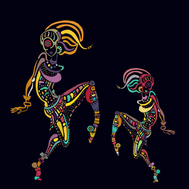 African woman in ethnic style African woman in ethnic style. Beautiful Girl. Hand drawn Vector illustration dancing illustrations stock illustrations