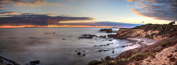 Sunset over Crystal Cove State Park Beach in Fall near Newport Beach, California