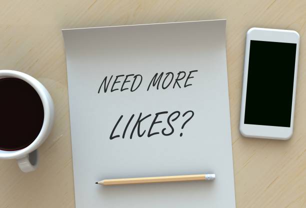 istock Need More Likes, message on paper, smart phone and coffee on table 870381246