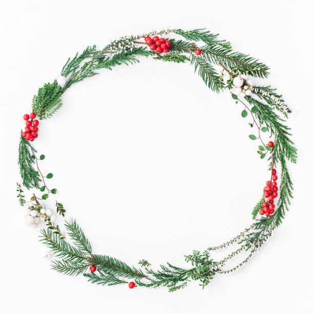 istock Wreath made of christmas tree branches. Flat lay, top view 870395412