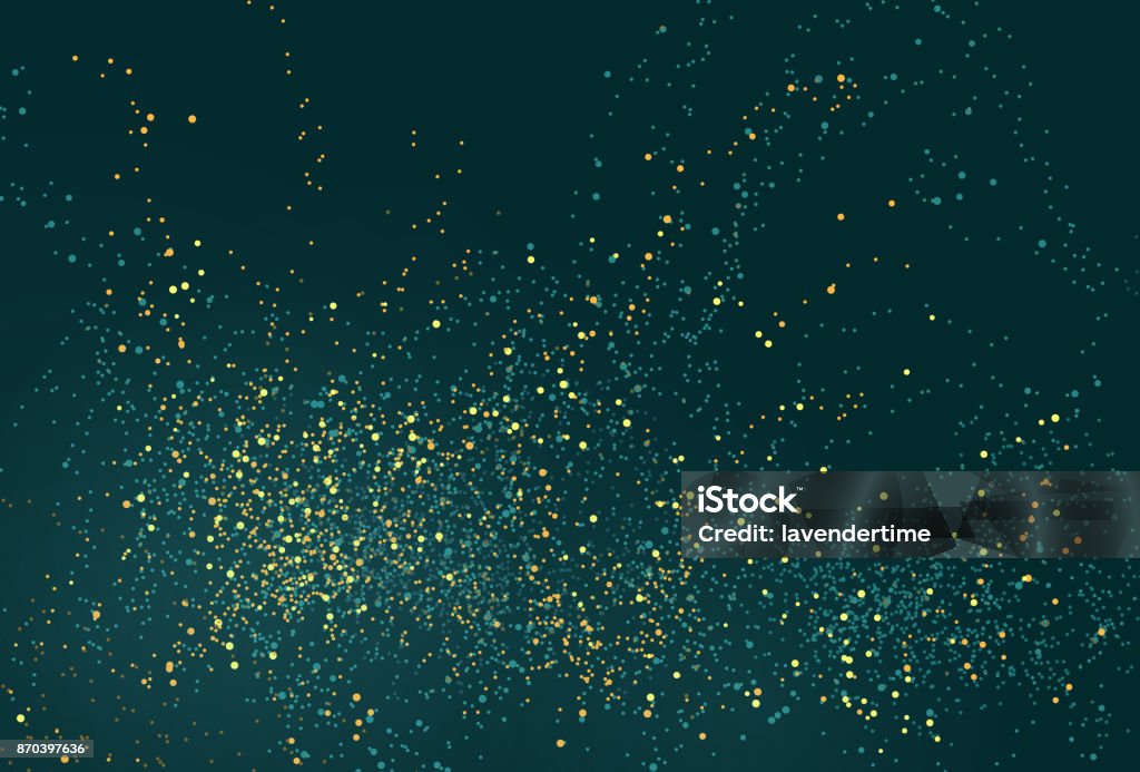 Emerald golden glitter powder splash vector background Emerald golden glitter powder splash vector background. Spruce green scattered dust. Magic mist glowing. Stylish fashion black backdrop. Underwater texture. Christmas lights. Backgrounds stock vector