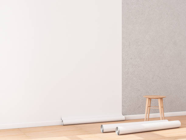 istock Blank white Wallpaper roll Mockup hanging on the wall, empty interior 870398014