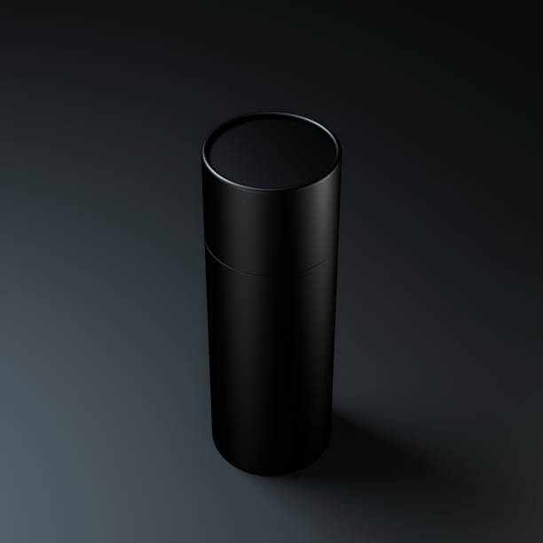 istock Standing Black paper tube tin can mockup on black 870398744