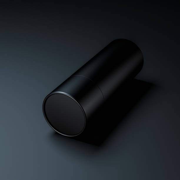 istock Black paper tube tin can mockup on black 870398758