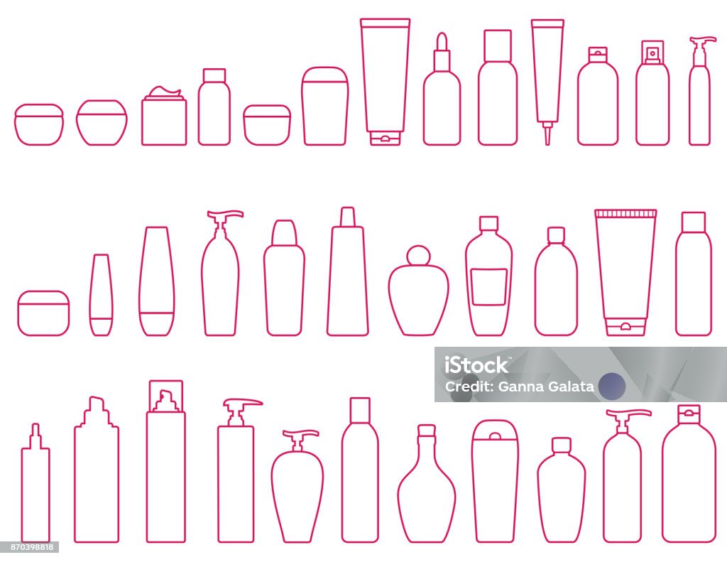 linear set of cosmetic bottle linear set of cosmetic bottle icons on white background Bottle stock vector