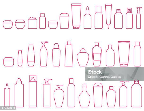 Linear Set Of Cosmetic Bottle Stock Illustration - Download Image Now - Bottle, Beauty Product, Icon Symbol