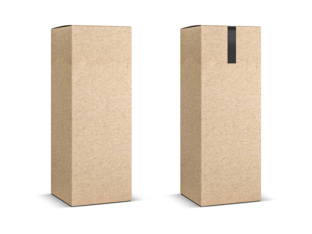 istock Two Brown kraft paper Boxes Mockup with label isolated on white background, 3d rendering 870401880