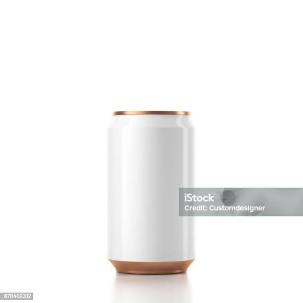 White With Gold Can Mockup Stock Photo - Download Image Now - Can, Beer - Alcohol, Template