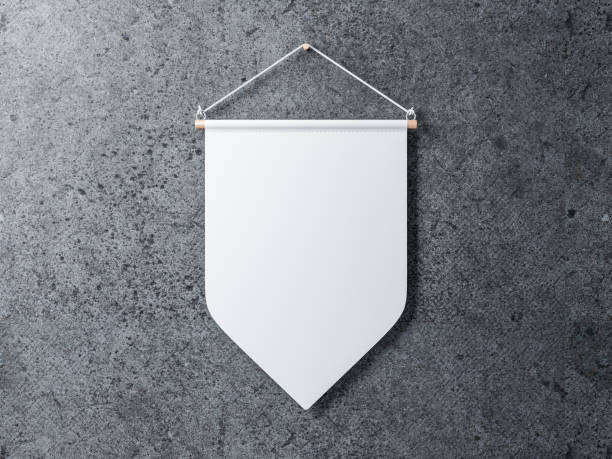istock Blank White pennant hanging on a concrete wall 870405376