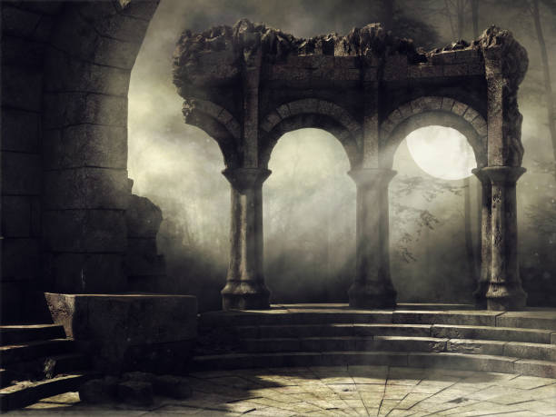 istock Full moon scene with old ruins 870405798
