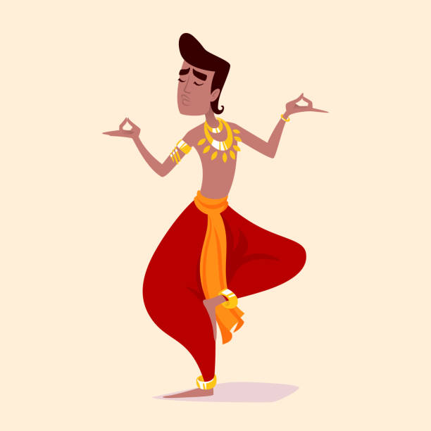 indyjska tancerka w postawie tańca indyjskiego. - bharata natyam illustrations stock illustrations