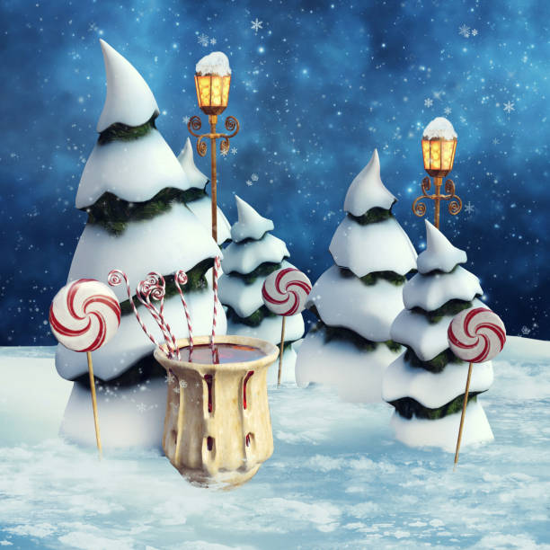 istock Snowy trees and lamps 870405834