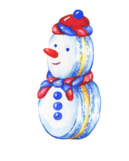 istock Snowman cupcake. Christmas decoration - greeting card, invitation. New Year. Snowman macaron. Snowman silhouette. Watercolor hand drawn painting illustration isolated on white background. 870412020