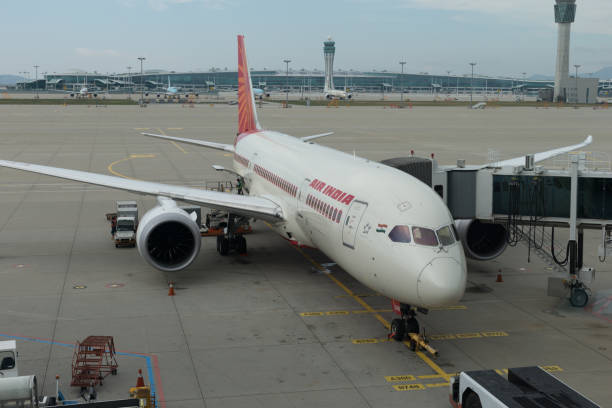 boeing 787 di air india all'aeroporto internazionale di incheon - boeing 787 air vehicle airplane foto e immagini stock