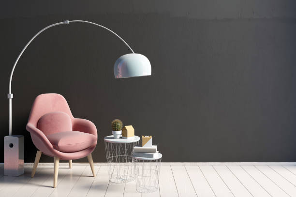 istock Modern interior with coffee table and chair. Wall mock up. 3d illustration. 870413206