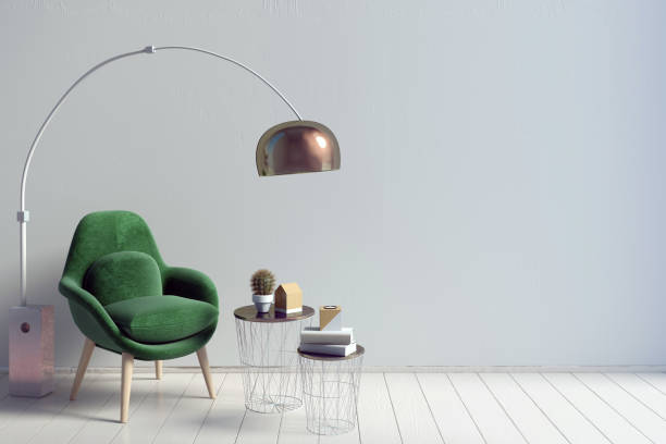 istock Modern interior with coffee table and chair. Wall mock up. 3d illustration. 870413234