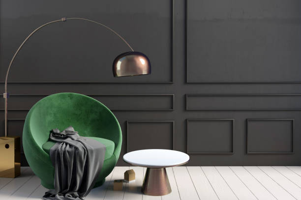 istock Modern interior with coffee table and chair. Wall mock up. 3d illustration. 870413254