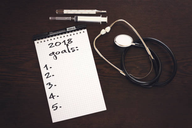 istock 2018 goals on notebook and stethoscope,thermometer,syringe 870420136