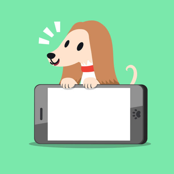 istock Cartoon character afghan hound dog and smartphone 870423206
