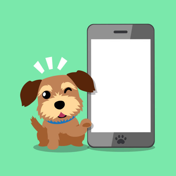 istock Cartoon character cute brown dog and big smartphone 870423208