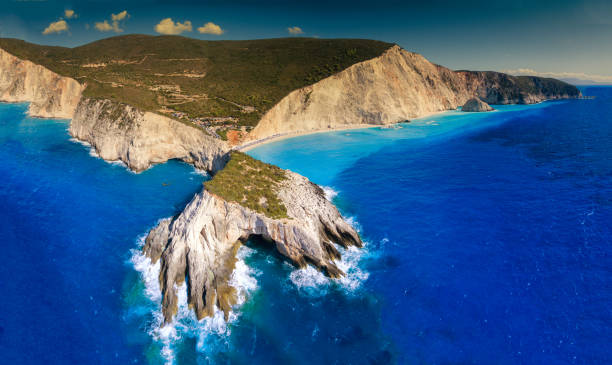 istock Porto Katsiki Beach Lefkada panoramic aerial view at sunset 870423304