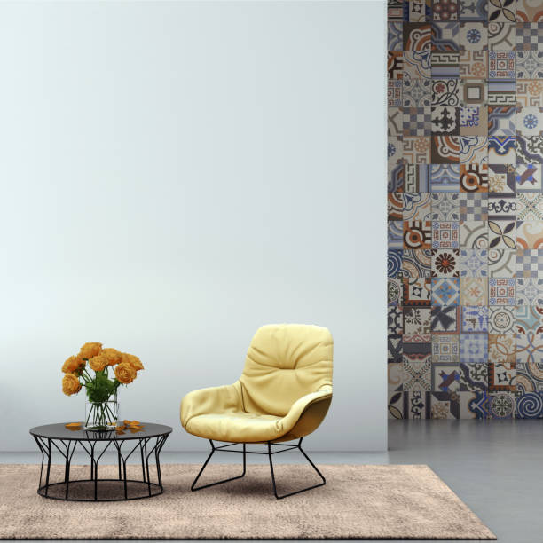 istock Apartment modern interior with armchair and tiled wall 870427814