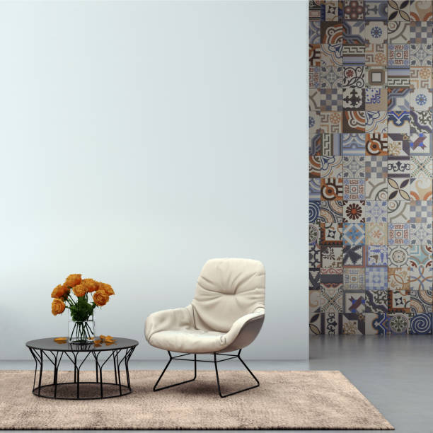 istock Apartment modern interior with armchair and tiled wall 870427816