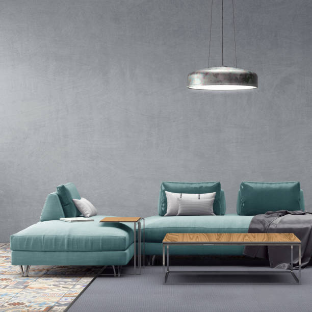 istock Modern pastel colored sofa in front of a blank wall - copy space template 870427850