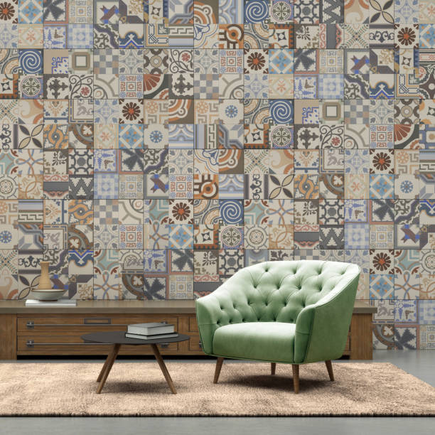 istock Apartment modern interior with armchair and tiled wall 870427890