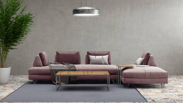 istock Modern pastel pink colored sofa in front of a blank wall - copy space template 870427908