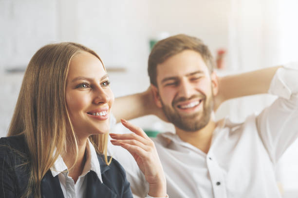 istock Smiling european man and woman 870430126