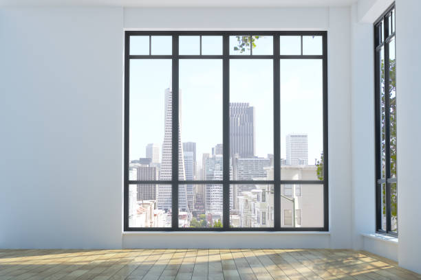 istock Modern unfurnished interior with city view 870433888