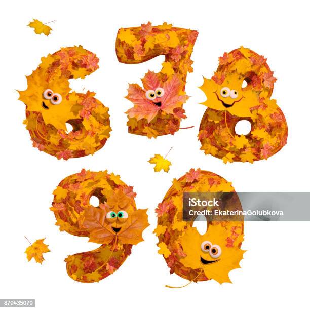 Set Of Huge Animated Threedimensional Autumn Numbers 6 7 8 9 0 Stock Photo  - Download Image Now - iStock