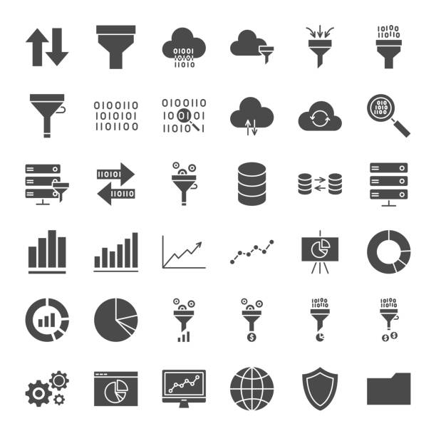Filter Solid Web Icons Filter Solid Web Icons. Vector Set of Business Glyphs. data icons solid stock illustrations