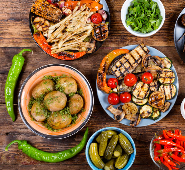 istock Various vegan dishes and snacks. Grilled vegetables. 870438168