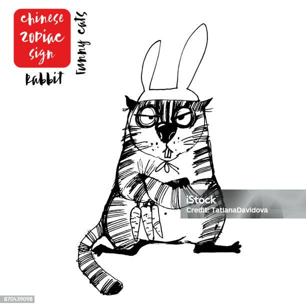 Rabbit Chinese Zodiac Sign Stock Illustration - Download Image Now - Bizarre, Domestic Cat, Tiger