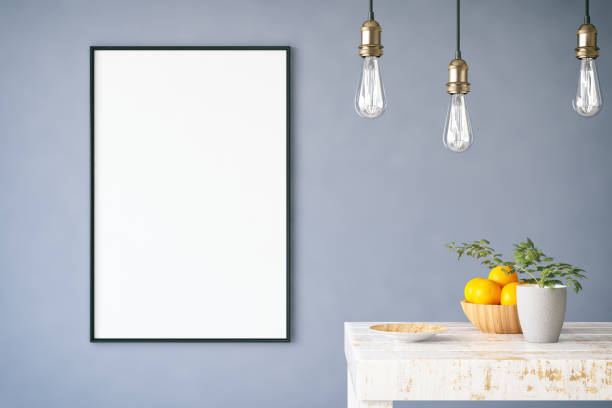 Mockup Frame with Table Blank picture frame in living room light bulb photos stock pictures, royalty-free photos & images