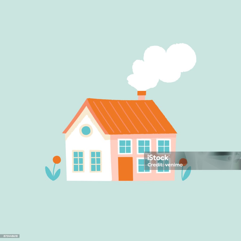 Vector Cartoon Illustration In Simple Childish Style With House Stock  Illustration - Download Image Now - iStock