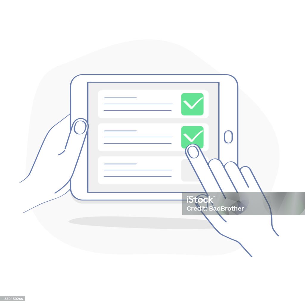 Checker Using Tablet Checklist On Tablet Display Checkboxes With Check Mark Stock ...