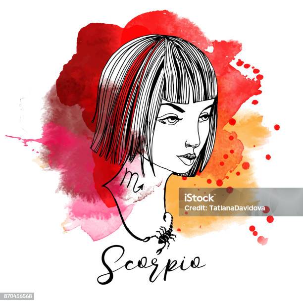 Scorpio Zodiac Signs Girl Stock Illustration - Download Image Now - Astrology Sign, Illustration, Drawing - Art Product