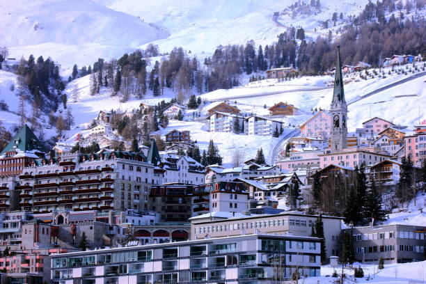 istock Ski slopes and apartments at St. Moritz, Switzerland 870456740