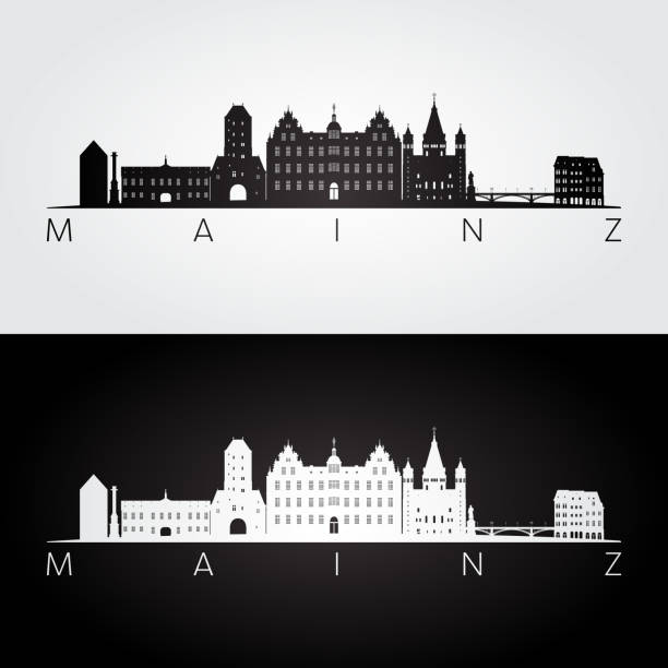 Mainz skyline and landmarks silhouette, black and white design, vector illustration. Mainz skyline and landmarks silhouette, black and white design, vector illustration. mainz stock illustrations