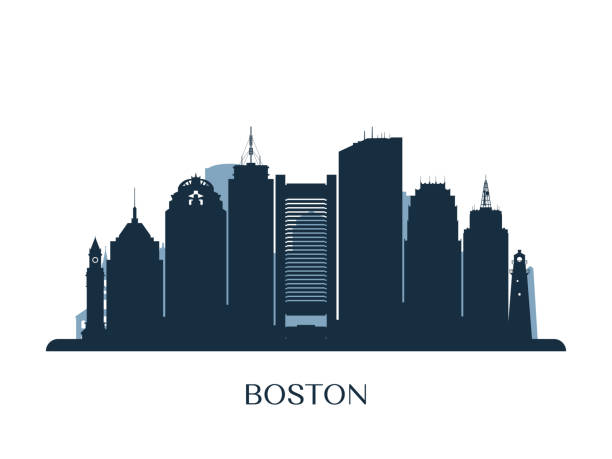波士頓地平線, 黑白剪影。向量插圖。 - boston 幅插畫檔、美工圖案、卡通及圖標