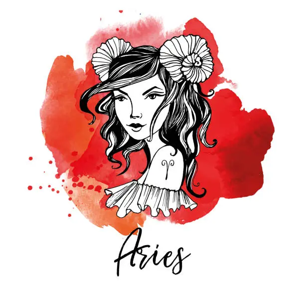 Vector illustration of Aries Zodiac signs girl