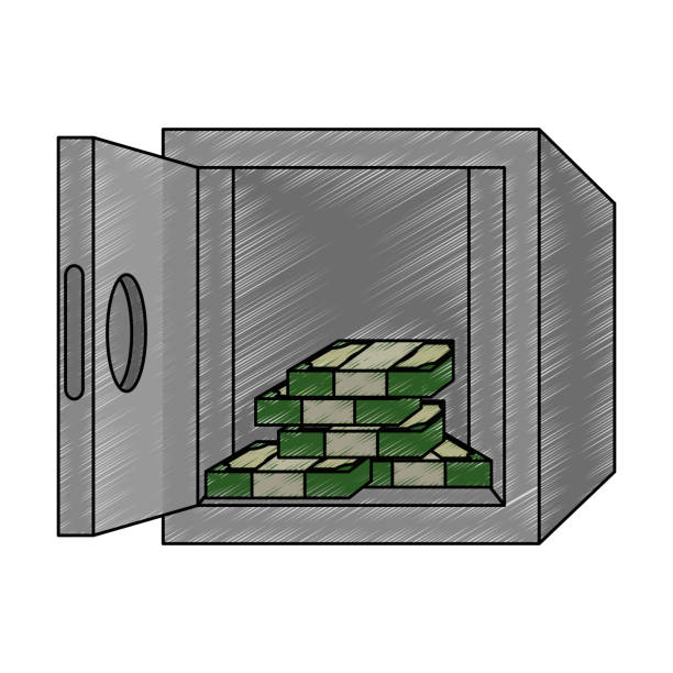 ilustraciones, imágenes clip art, dibujos animados e iconos de stock de caja fuerte con dinero - accessibility bank banking treasure