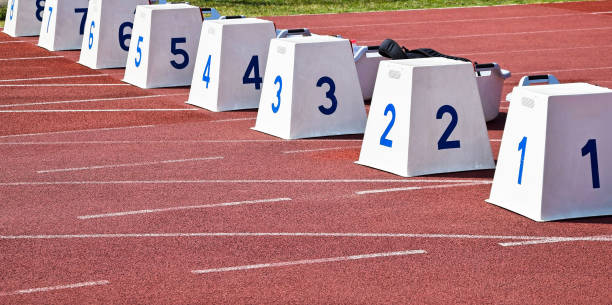 istock Start blocks of the running track 870471816