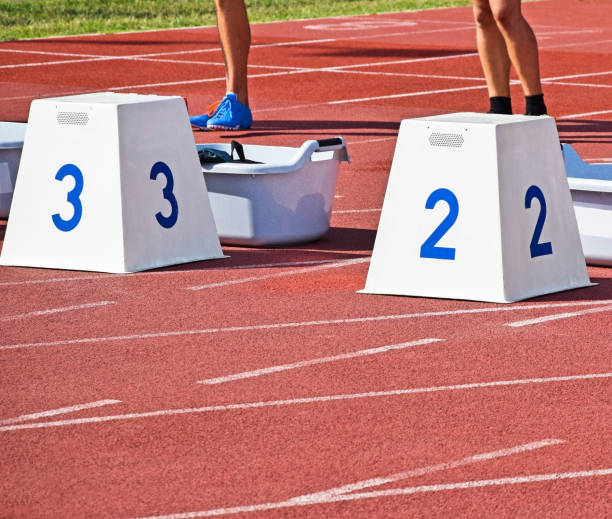 istock Start blocks of the running track 870471822