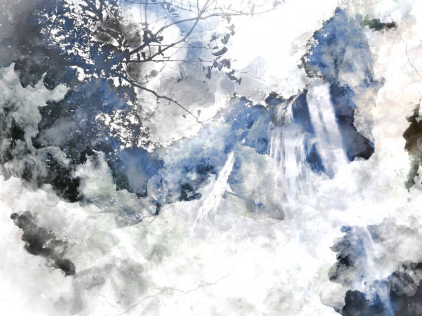 istock Abstract beautiful waterfall on watercolor painting background. 870474284