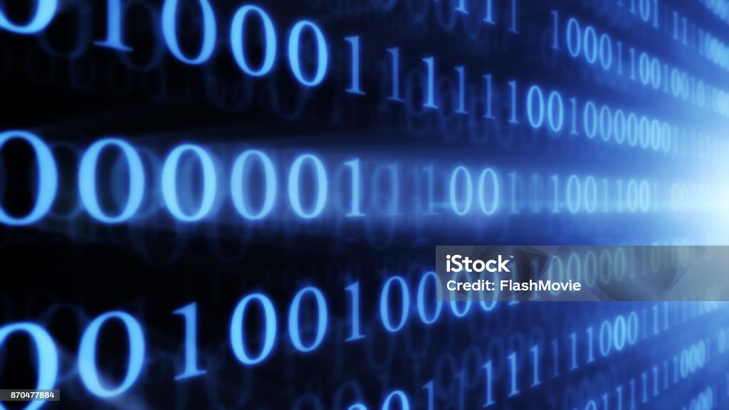 Digital Technologies Binary Code Wall Random Numbers Glowing On A Black ...
