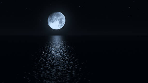istock Moonlight path with low fool moon above the sea realistic 3d illustration 870477968